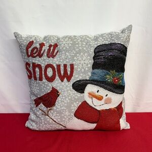 Festive Red Cardinal & Snowman Throw Pillow 15x15x6